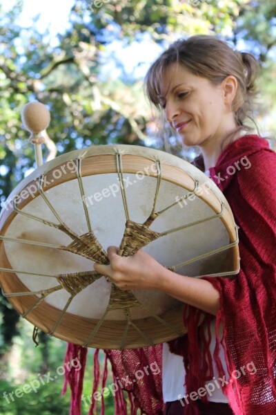 Woman Drum Oak Nature Music