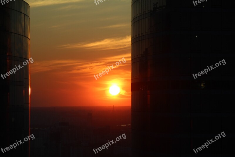 Sunset Moscow New City Skyscrapers Skyline