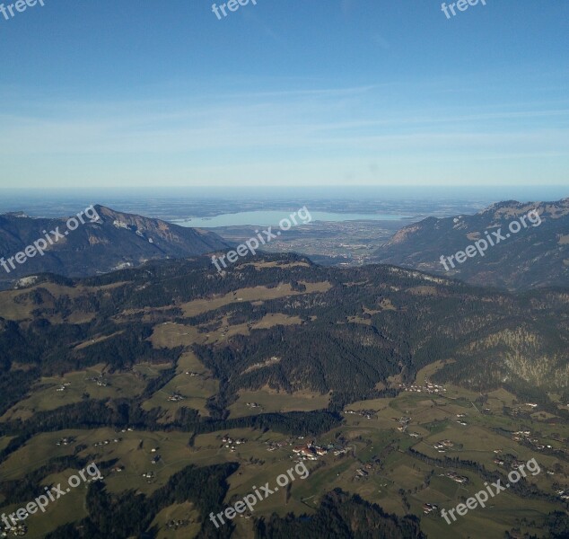 Chiemsee Alpine Foothills Mountains Aerial View Sky