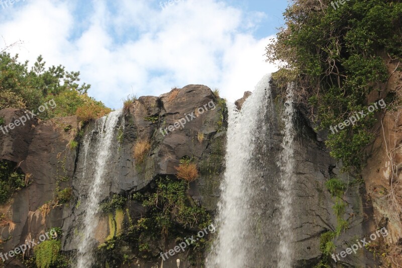 Jeju Island Waterfall Sky Nature Jeju