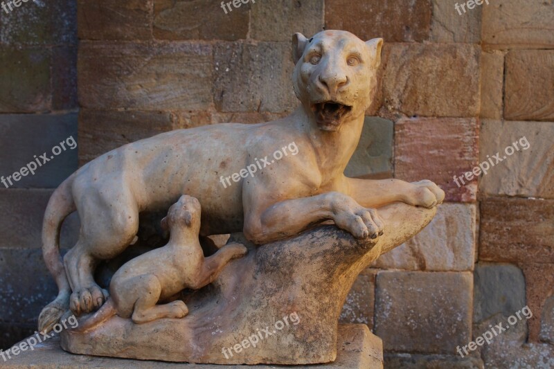 Statue Stone Statue Lioness Lion Cub Sculpture