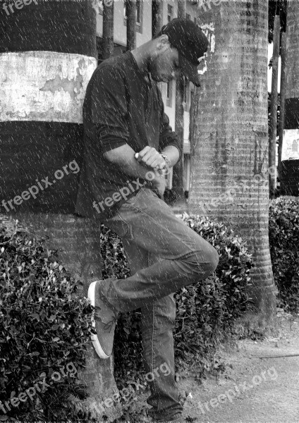 Young Man Waiting Swagger Style Under Rain