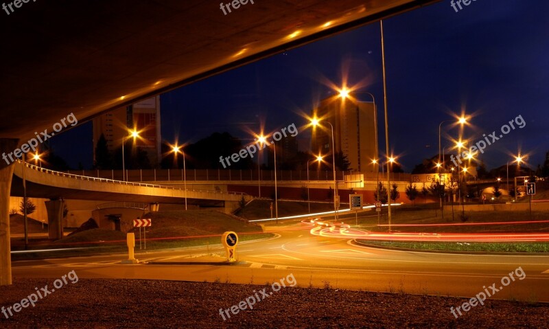 City Crossroads Evening Lights Road