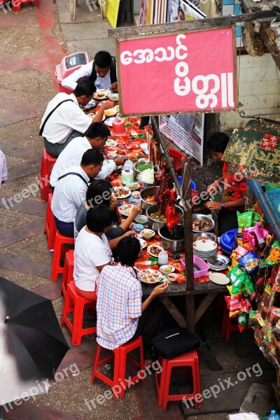 Eat Food Street Sit Human Myanmar