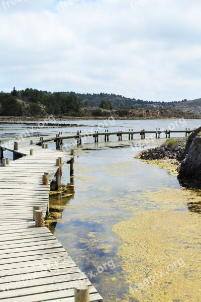 Bridge Salins Wooden Bridge Stilt Sea Peyriac