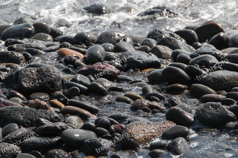 Jeju Island Beach Waves Gravel Stone