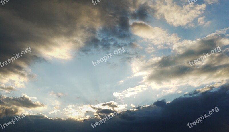 Sky Clouds Sunbeam Abendstimmung Storm Clouds