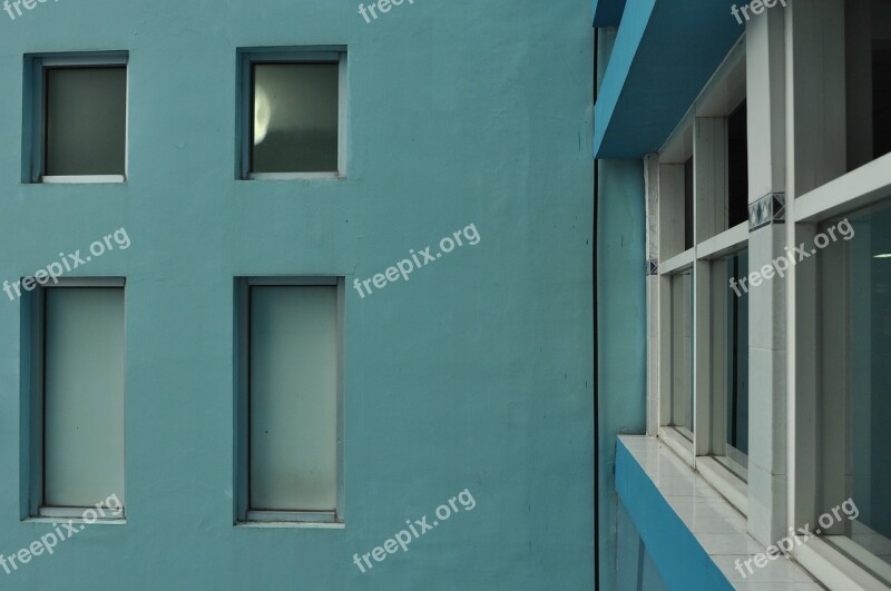 Windows Building Blue White Lamp