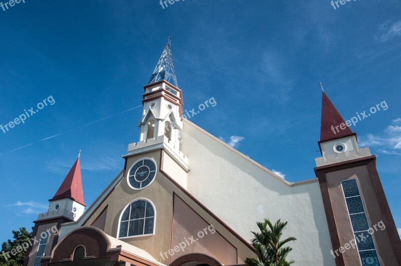 Indonesia Makassar Church Tower Blue