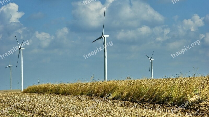 Blue Sky Clouds Windmill Windmill Farm Generator