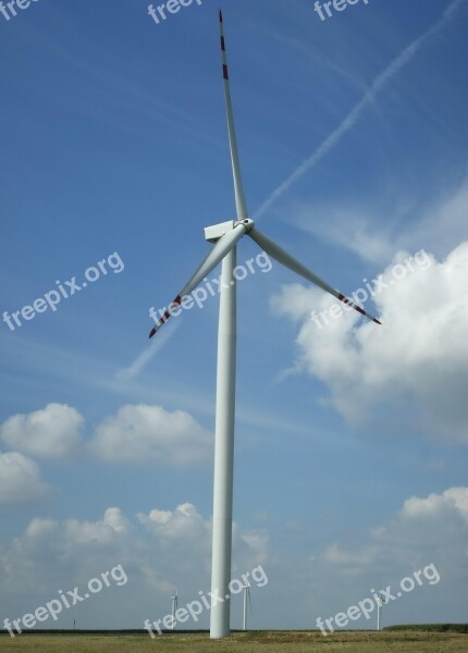 Blue Sky Clouds Windmill Windmill Farm Generator