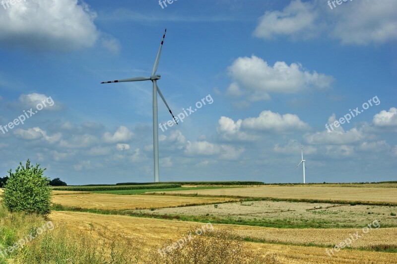 Blue Sky Clouds Windmill Windmill Farm Generator