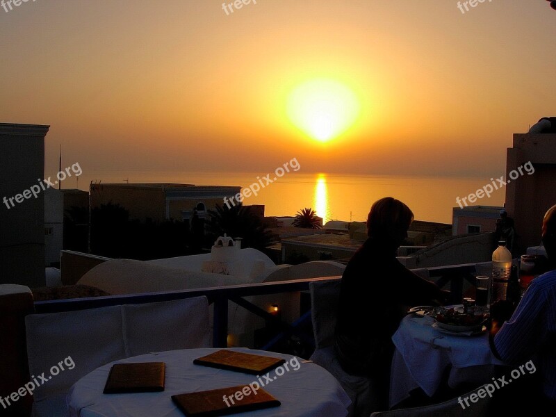 Sunset Greece Island Sea Travel