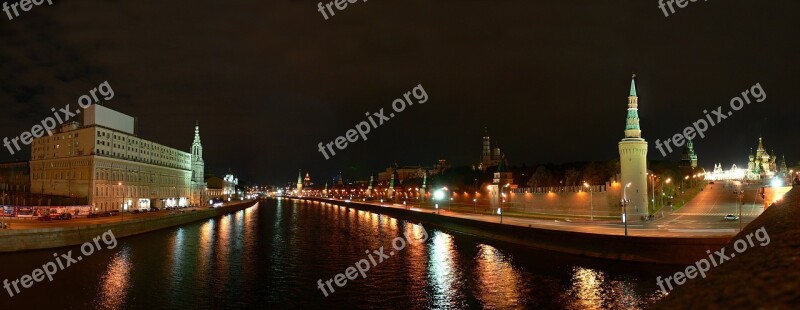 Quay Moscow The Kremlin Night Vasilievsky Spusk