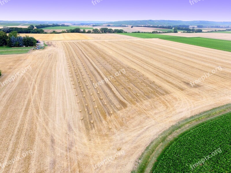 Aerial View Field Hay Bales Agriculture Bird's Eye View