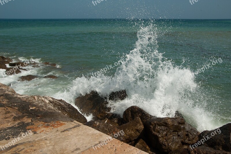 Rocks Waves Scum Atlantic Seascape