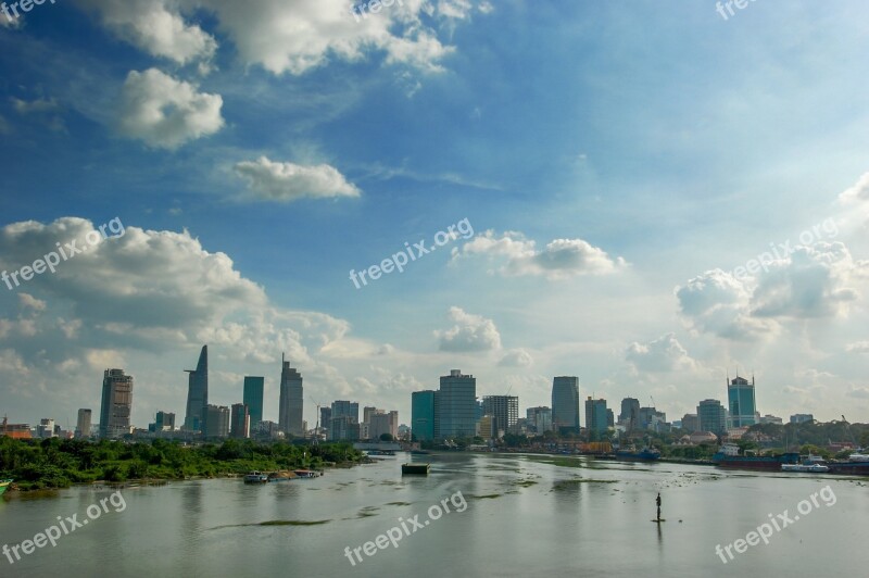 City Cloudy Sky Building River