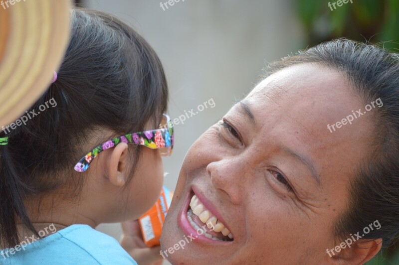 Mother And Child Portrait Thailand Face Woman