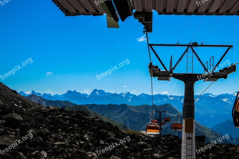 Cableway Mountains Clouds Blue Sky