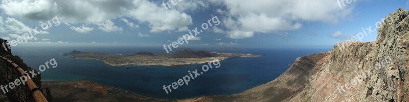 Summer Panorama Lanzarote Mirador Del Rio Canary Islands