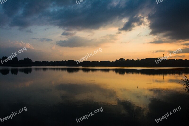 Lake Sunset Masuria Landscape Nature