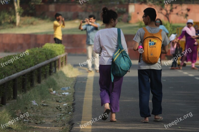 People Walking Young Couple Love