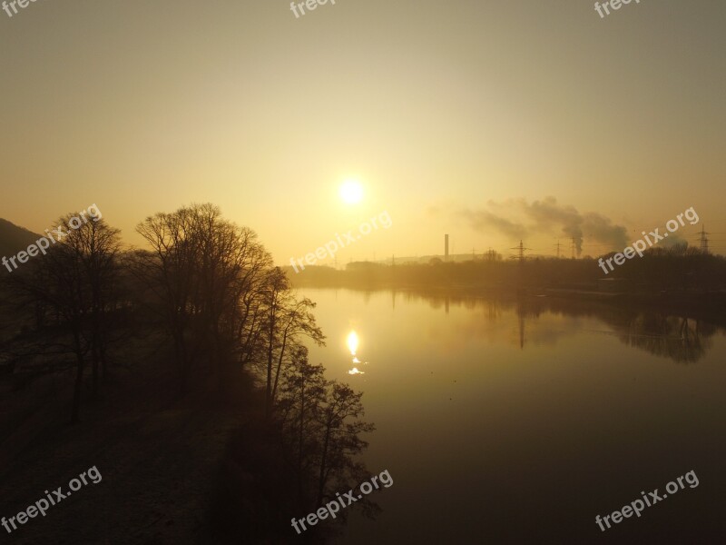 Hagen Hengsteysee Aerial View Winter Sunrise