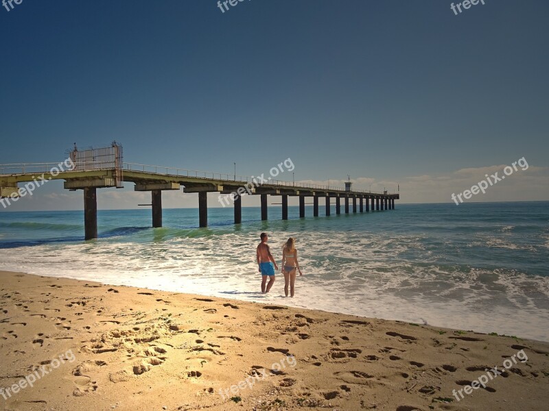 Sand Couple Bridge Beach Vacation