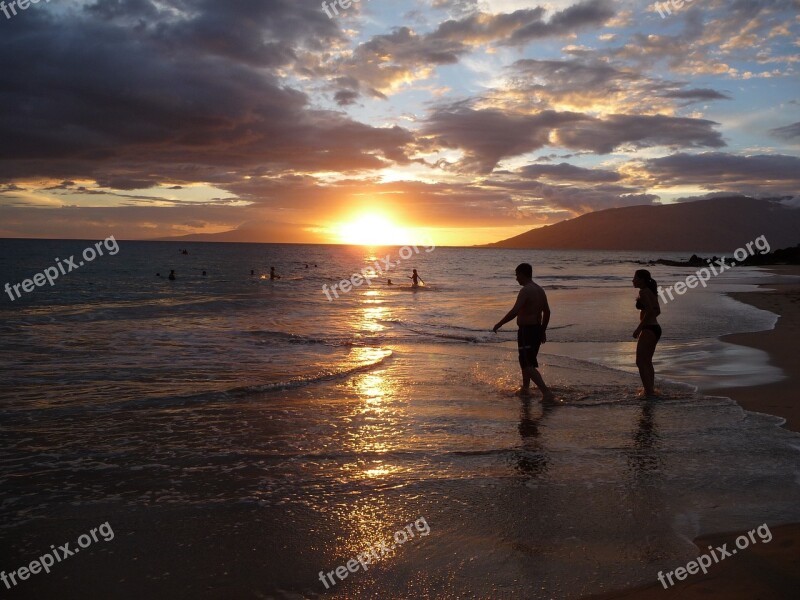 Beach Maui Makena Sunset People