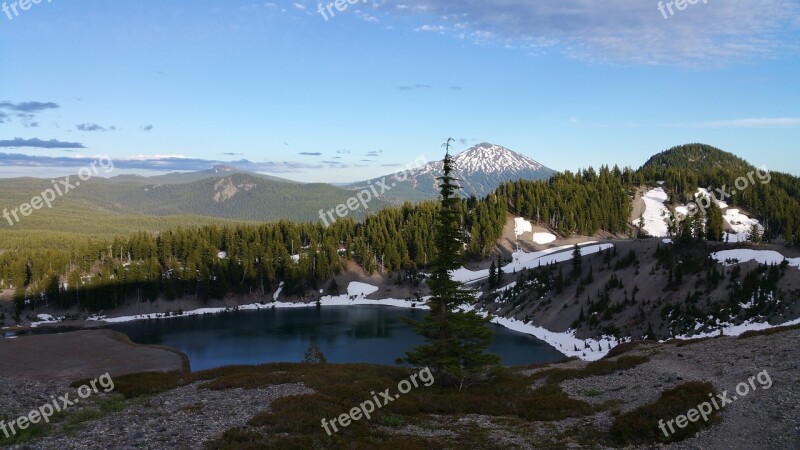 Oregon Three Sisters Mountain Lake Reflection Free Photos