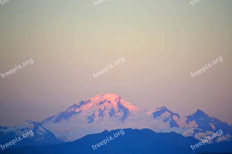 Mt Baker Mountain Sunset Evening Pink