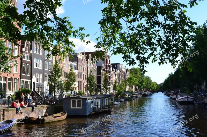 Amsterdam Channel Barges Netherlands Holland