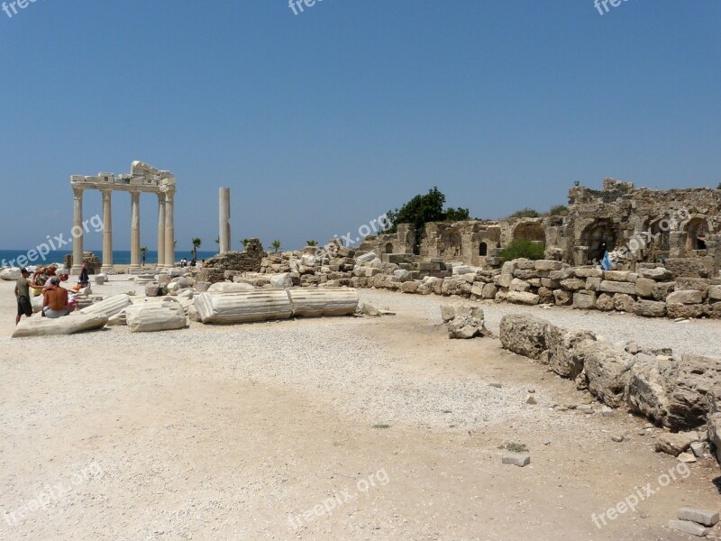 Ruins Of Side Turkey Antiquity Columnar Building