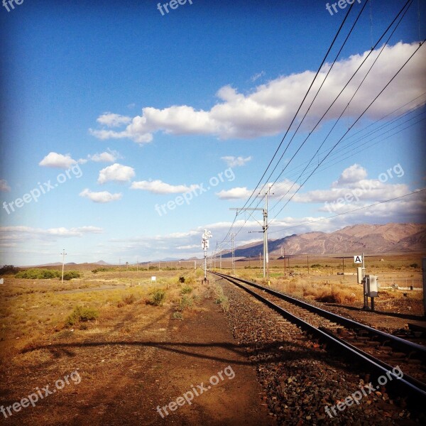 Train Sky Clouds Desert Rail