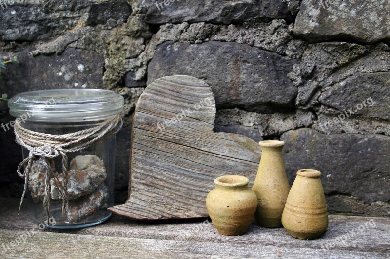 Still Life Heart Wood Vase Stones