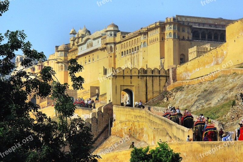 India Amber Fort Caravan Elephants