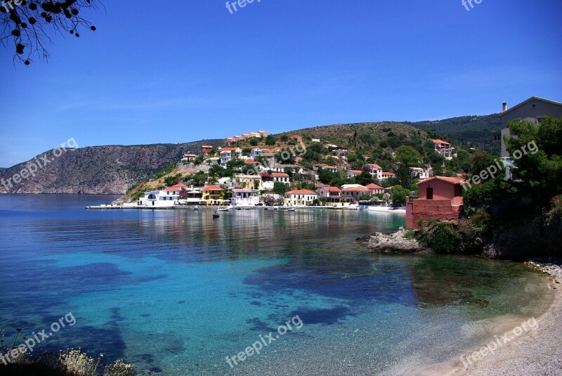 Sea Bay Assos Village Island Of Kefalonia Greece Farbenpracht