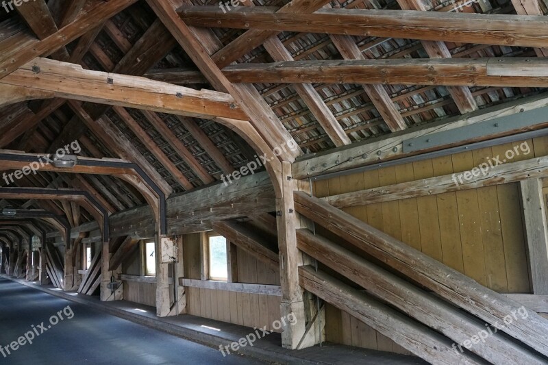 Wooden Bridge Customs Bridge Covered Wooden Bridge Rhine Switzerland Germany