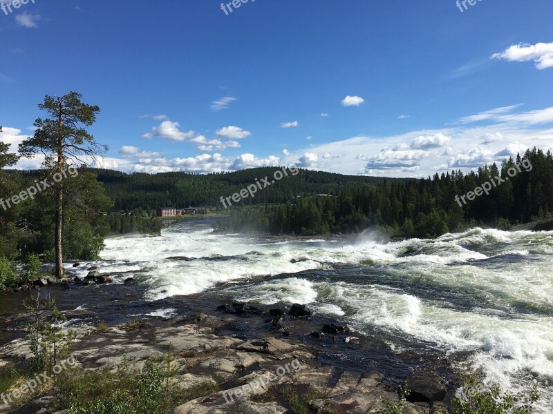 Waterfall Sweden Nature River Water