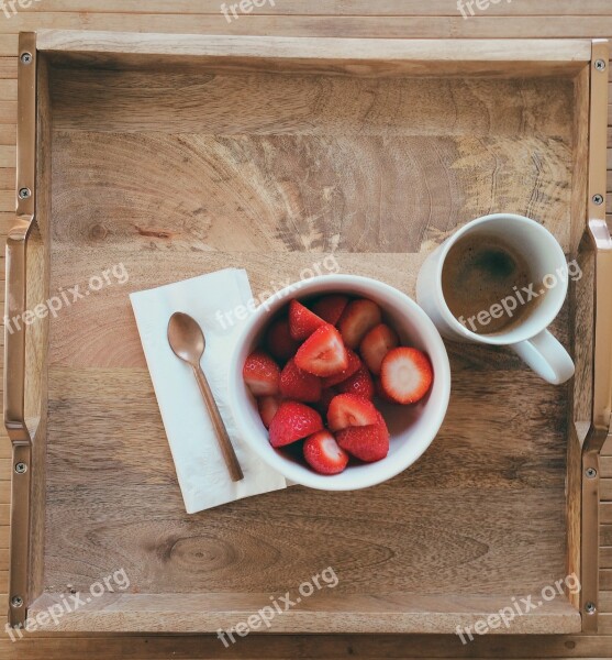 Breakfast Tray Strawberries Cup Morning