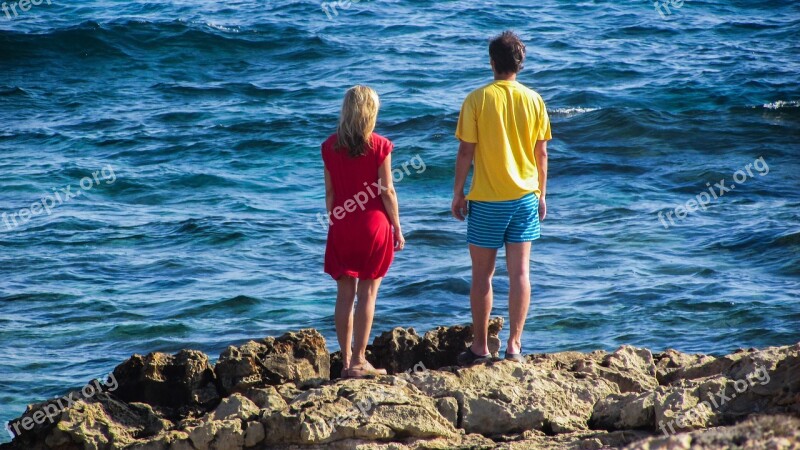 Couple Looking Sea Romantic People