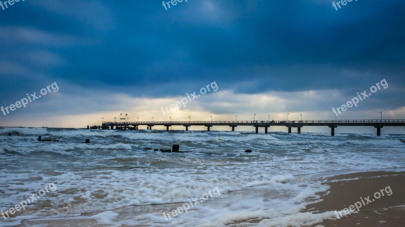 Sea Bridge Bansin Clouds Usedom Baltic Sea