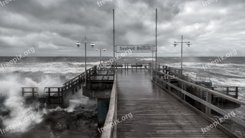 Sea Bridge Bansin Clouds Usedom Baltic Sea