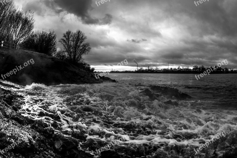 Rhine Water Sunset Bank Clouds