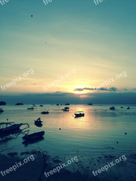 Bali Island Boats Sunset Ocean