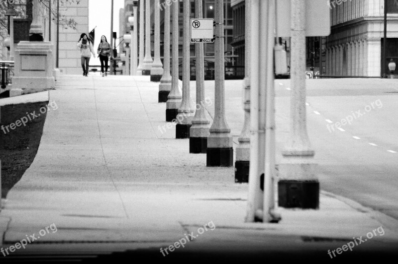 City Corner Landscape Black And White Street People