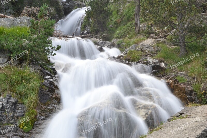 Waterfall Silk Effect Flowing Water Water Over Rocks Huesca