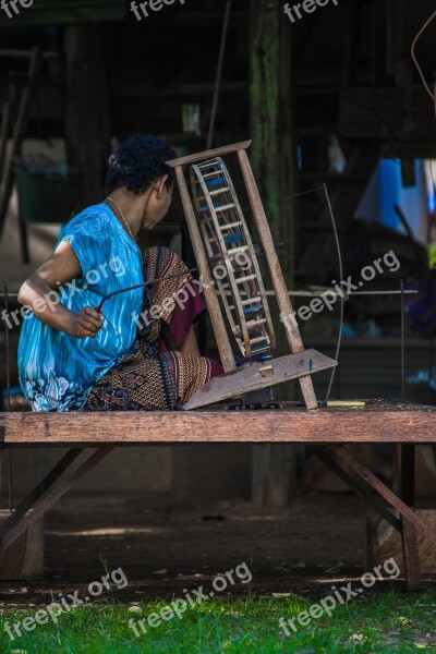 Weaving Woman North East Thailand Countryside