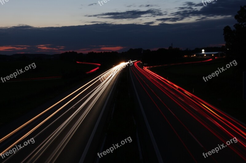 Autobahn Time Exposure Sunset Free Photos