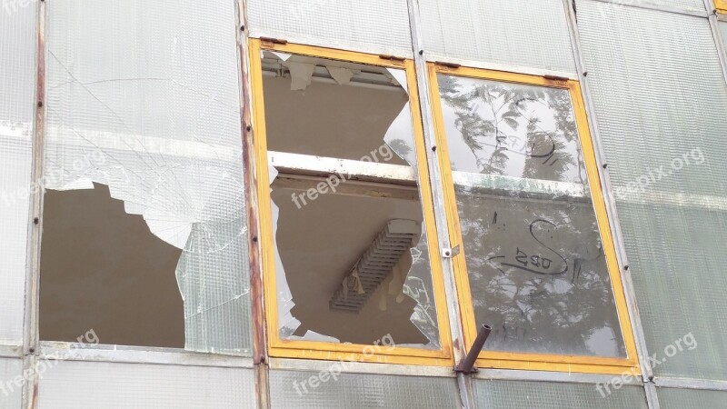 Broken Window Industrial Building Abandoned Empty Rundown